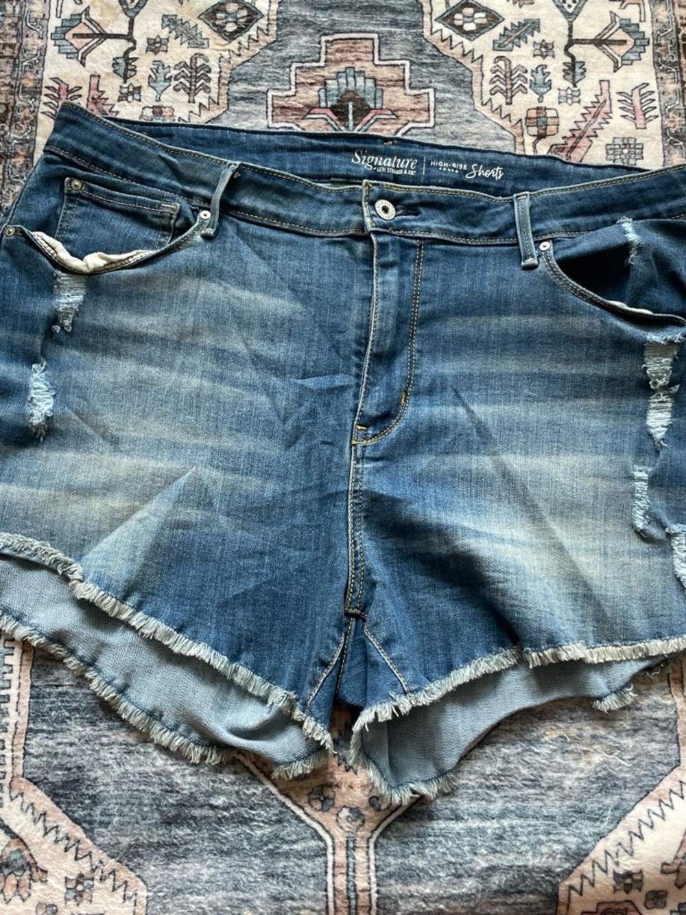 Signature by Levi Strauss Faded Blue Distressed Denim Shorts